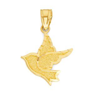 Solid 10k Gold Dove Pendant - Animal Jewelry Gifts for Her, Fits Up to 3mm Chain